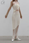 Un Morceau elastic lace oblique blooming half skirt UM231XZ11 light yellow PUM40